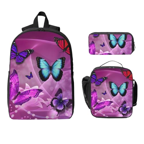 Mochila escolar de mariposas moradas EdWal juego ligero de 3 piezas antidesorden 2