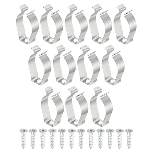 Image of MECCANIXITY T8 Clips Bracket Hanger Fluorescent Tube Light Fixture Holder U Shape Clamps with Screws for LED Bulbs Ceiling Lamp, Steel Pack of 12