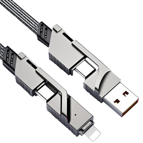 Câble de charge multifonction 4 en 1, compatible avec USB C vers Lightning/Type-C vers USB C/USB A vers Lightning/USB A vers USB C, charge rapide, compatible avec iPhone, iPad, MacBook, AirPods Pro