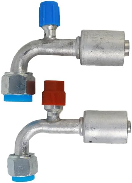 Conjunto de conexões de ar-condicionado Wisepick #8 e #10 com válvulas R134a de alta e baixa pressão, 90° – 2 peças