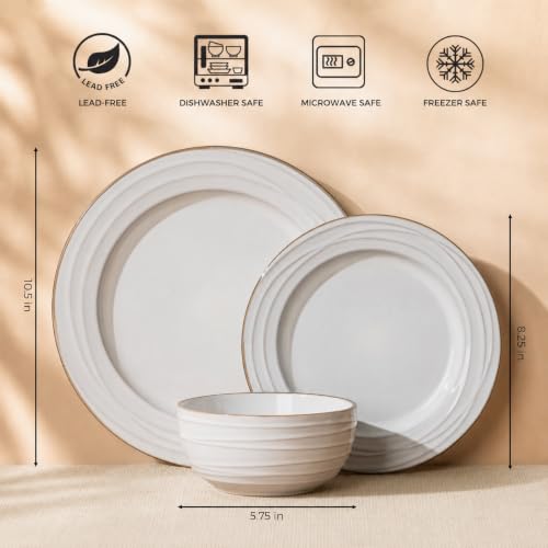 Image of GBHOME Ceramic Dinnerware Sets,12 pcs Embossed Elegant Stoneware Plates and Bowls Sets, Housewarming Wedding Gift | Dishwasher & Microwave Safe | Dishes Set Service for 4