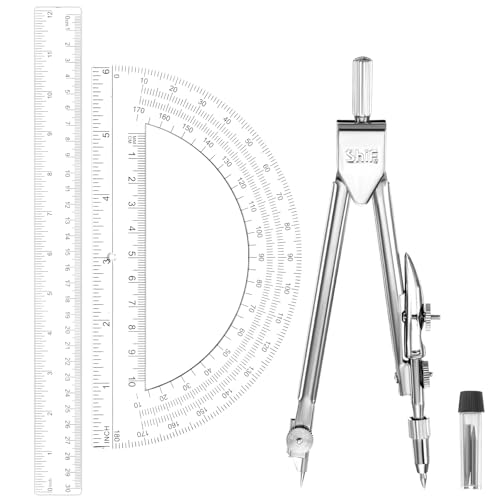 JJUNW Geometry Set, 3 Pcs Geometry Tools with Drawing Compass 12Inch Clear Plastic Ruler Protractor Math Ruler for School Office Math Drawing Drafting Engineering Architecture Art