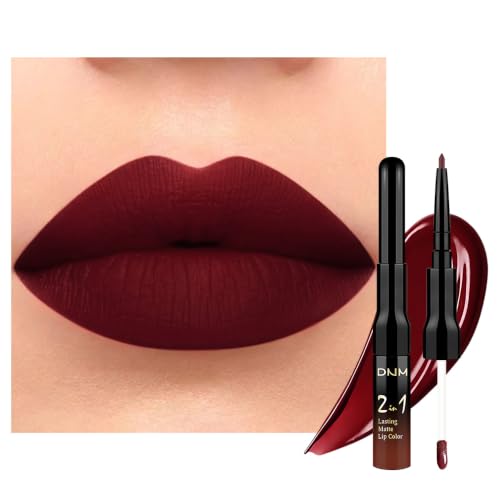 evpct 1Pcs Dark Oxblood Red Matte Lip Liner &amp; Liquid Lipstick Stain Makeup Set for Women, Red Lip Liner Stain Long Lasting Waterproof Smudge Proof, Longwear Lips Stick Makeup 24 hours originale, 15