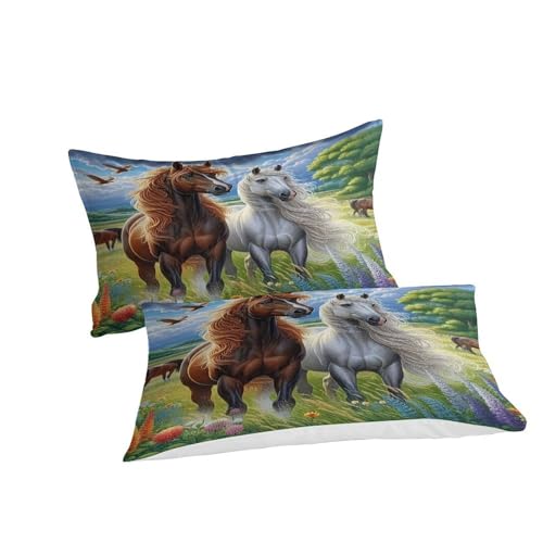Housse de couette cheval 3D anti-plis en microfibre douce avec zips et taies - 2