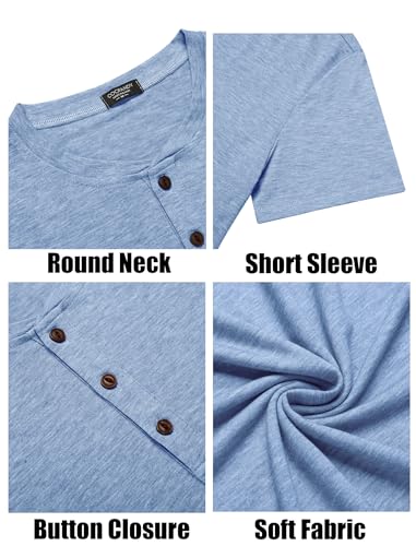 Image of COOFANDY Men's Henley Shirts Short Sleeve Casual Basic Tee Summer Button Henley Soild T Shirts