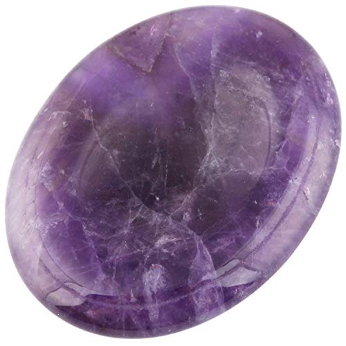SUNYIK Handcarved Thumb Worry Stone, Polished Palm Pocket Stones Healing Crystals, Oval Amethyst