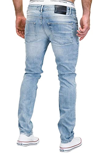 Merish 2081-1001 Jean Destroyed, pantalon slim, en denim, pour homme, coupe ajustée - Bleu - 34W x 32L - Image 4