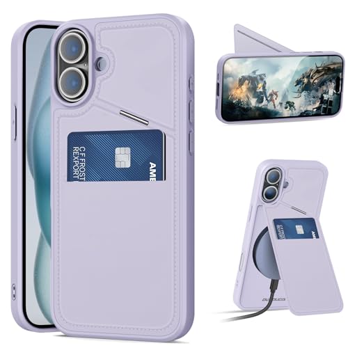 NODALA iPhone16 Plus ケース カード収納 背面 入れ2枚 MagSafe対応 スタンド付き いphone16Plus スマホケース ワイヤレス充電対応 アイフォン16プラス カバー 手帳型 財布型 マグセーフ 耐衝撃 薄型 軽量 パープ