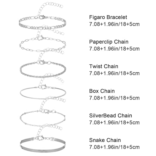 Trendy Bracelets for Women, Silver Dainty Stackable Bracelet, Adjustable Boho Bangles Charm, Waterproof Non Tarnish Bangle Cuff Beaded Bracelet Set, Women Stack Bracelets Jewelry Gifts2