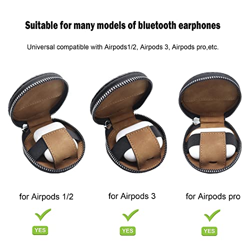 Jeriwell Earbuds Case With Keychain Clip Leather Earphone Cases Pouch For Wireless Headphone Plaid Weave Pattern Design Carrying Case For Airpods Pro 1/2/3 Generation (Black-Round) #TOP2