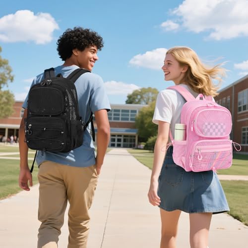 Mesh Backpack, Heavy Duty See Through Backpack Ultra-Lightweight Net Bookbag Breathable Transparent Bookbag for School Beach Sports Gym Travel, Black2