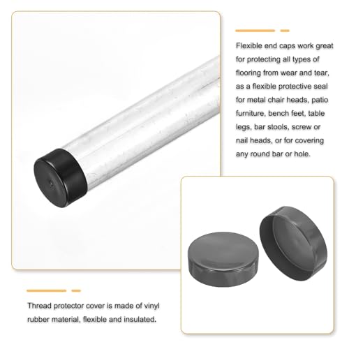 Image of uxcell 2pcs Rubber End Caps 200mm(7 7 /8 Inch) ID Vinyl Round Tube Bolt Cap Cover Screw Thread Protectors Dark Grey, 50mm Height