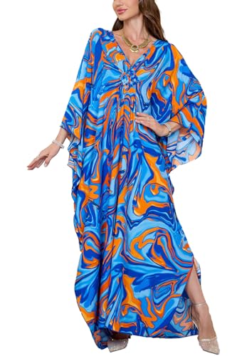 YouKD Women's Long Kaftan Bohemian Beach Swimsuit Cover Up Dress Plus Size Robe