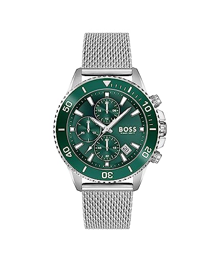 BOSS Reloj Cronógrafo de Cuarzo para Hombre Colección Admiral con Correa de Malla de Acero Inoxidable Plateada - 1513905