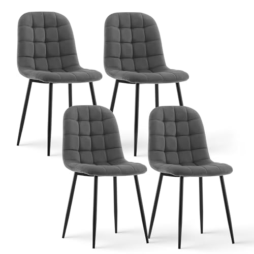 CLIPOP Samt Esszimmerstühle 4er Set, Küchenstühle Polsterstuhl Wohnzimmerstuhl, Sitzfläche mit Rückenlehne und Metallbeine (Samt Grau, 4er Set)