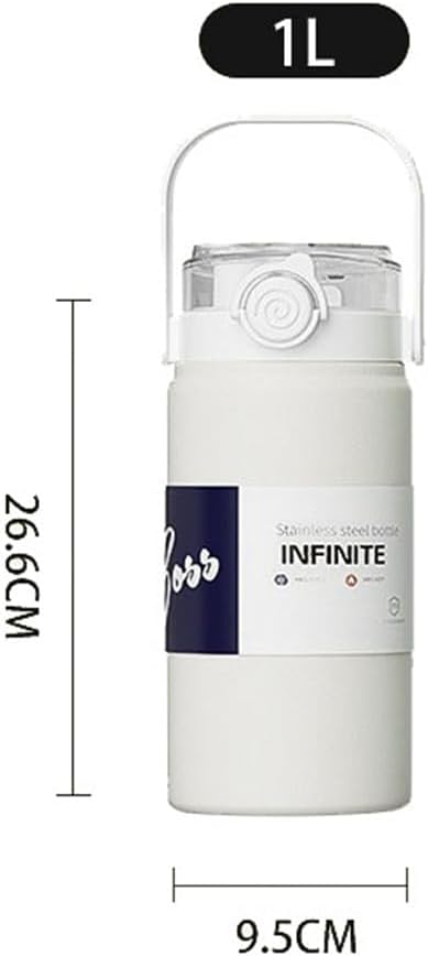 Infinite Stainless Steel Vacuum Insulated Water Bottle, 1000ml, 24h Temperature Control, Double-Drink Lid, Portable Handle (Green, 1000ml)