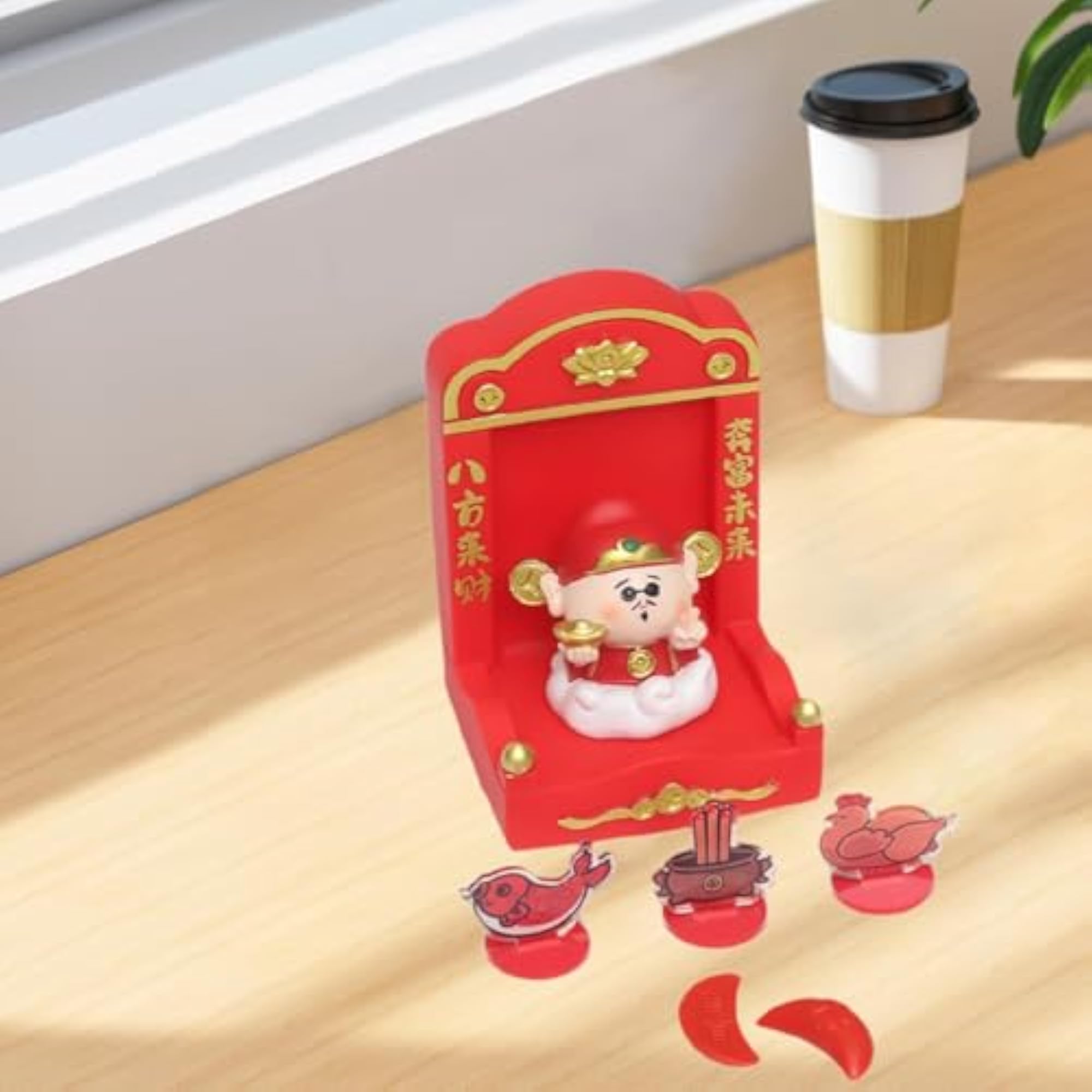 Chinese Deity Statue with Tribute Set for Home Décor