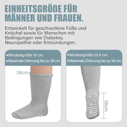 ZFSOCK Diabetiker Socken Herren Damen: ABS Stoppersocken Griffen Diabetikersocken Ohne Gummibund Rutschfeste Noppen Extra Weite Antirutschsocken Baumwolle Ohne Gummi Komfortbund 3 Paar 39-46 Grau