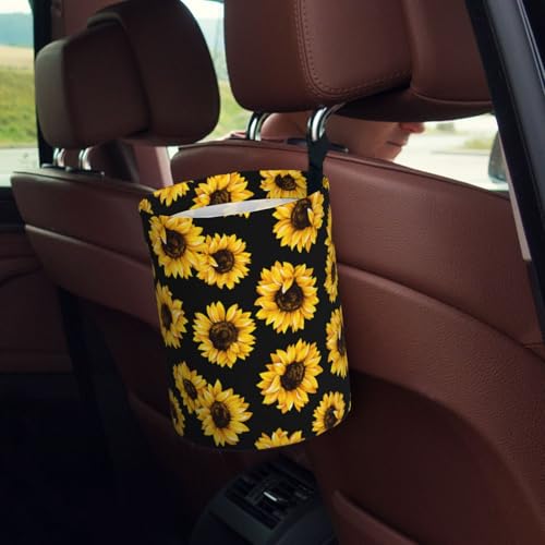 Image of Car Garbage Bag Abstract Yellow Sunflower Mini Car Trash Bin Portable Collapsible Waterproof Rubbish Bag for Car Accessories Back Front Seat Cup Holder