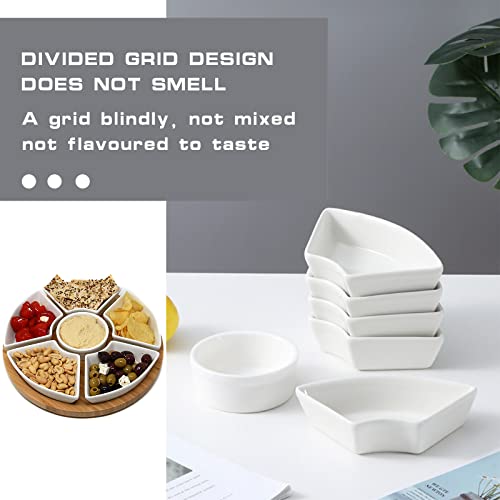 Vassoio in caucciù con piattini in Ceramica Set di 6 Ciotole da Portata in Ceramica con Vassoio in bambù, Ciotole per Snack e Dessert, per antipasti, Snack, spezie, Caramelle - immagine 5