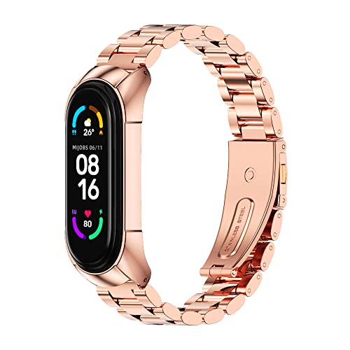 MIJOBS Strap Compatible with Xiaomi Mi Band 6/Mi Band 5 / Mi Band 4 / Mi Band 3 Straps, Stainless Steel Watch Band Metal Replacement Bracelet Wristband Correa for Mi Band 6/5 NFC Global Version