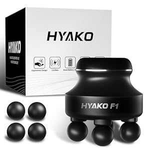 HYAKO F1 4-Heads Handheld Electric Deep Tissue Body Massager – Portable Orbital Professional Muscle Massager Tool for Easing Shoulder and Back Tension and Chiropractic Tool for Myofascial Release