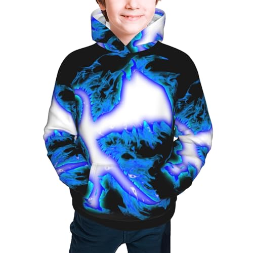 Blue Flame Dragon Boy, Girls Sports Shirt Youth Pullover Fashion Hooded Sweatshirt