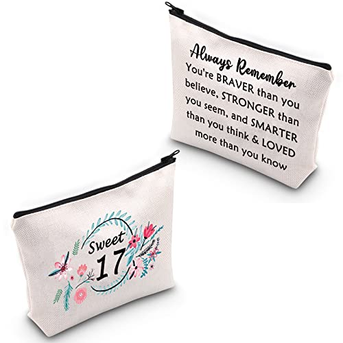 Mbmso Sweet 17 Makeup Bag Happy 17Th Birthday Gift Bag 17 Year Old Girl Gifts Inspirational Gifts Always Remember You Are Braver Than You Believe (Sweet 17) #TOP1
