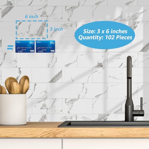 Image of Art3d 102-Pack Peel and Stick Backsplash on Subway Tile, Gray Marble