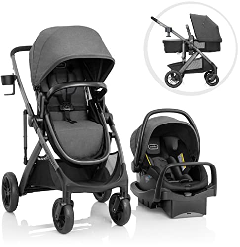 Image of Evenflo Pivot Suite Travel System with LiteMax Infant Car Seat with Anti-Rebound Bar Devon Gray