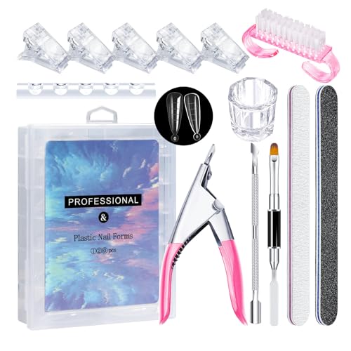 Beginner Friendly Nails Extension Set with Multiple Sizes Clear False Naile Acrylic Painting Brush and Nails Tips Clip Nails Art