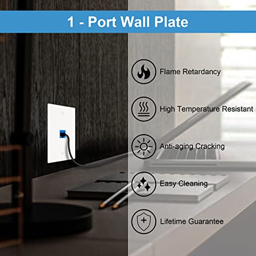 Image of iwillink 1-Port Keystone Wall Plate 5-Pack, Low Profile Ethernet Wall Plates for Keystone Jack, White