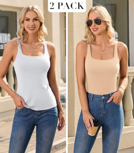 Image of V FOR CITY Non-Padded Shelf Bra Tank Top for Women Cotton Adjustable Wide Strap Camisole Basic Cami Shirts 2 Pack