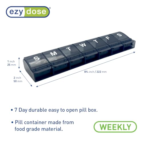 Image of Ezy Dose Weekly (7-Day) Pill Organizer, X-Large Medicine Planner, Black | Daily Vitamin & Supplement Case, Spacious Push-Button Compartments, Convenient & Easy to Use, Travel-Friendly, BPA-Free