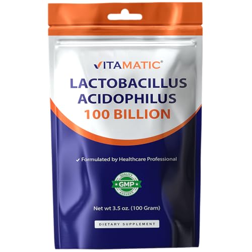 Vitamatic Lactobacillus Acidophilus Probiotic Powder - Digestive Health Support - 100 Gram (3.5 OZ) - 100 Servings