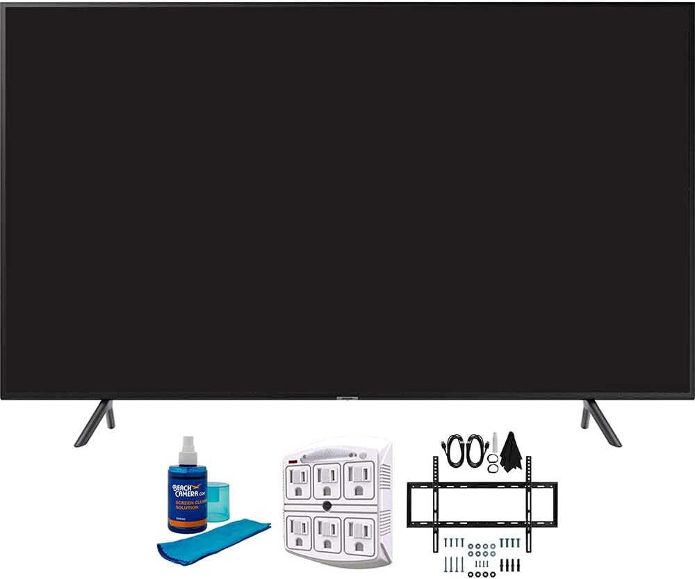 SAMSUNG 55" RU7100 LED Smart 4K UHD TV (UN55RU7100FXZA) with Slim Flat Wall Mount Kit Ultimate Bundle for 45-90 inch TVs, Screen Cleaner for LED TVs & SurgePro 6-Outlet Surge Adapter