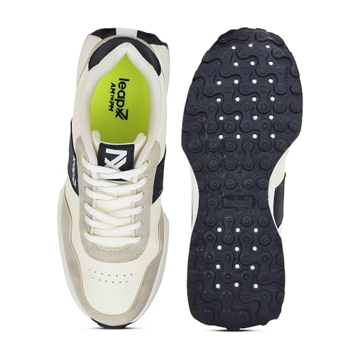 Image of Liberty Leap7x FRONX-2E Men's Casual Lacing Sneakers, Beige and Blue | Suitable for Walking Travel, College, Office | Comfortable Lace-Up Casual Shoes | Lightweight Stylish Fashion Footwear for Men