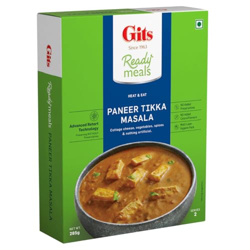 Image of Gits Ready to Eat Paneer Tikka Masala, Pure Veg, Heat and Eat Spicy Curry, Microwaveable, 285g