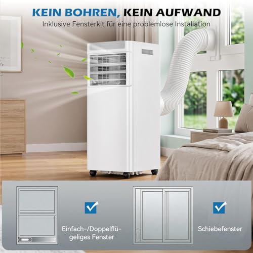 Oyajia Mobile Klimaanlage, 3- In- 1 Mobil Klimaanlage Mit Abluftschlauch Und Timer, Mobiles Klimagerät Für Zuhause, Wohnung, Leise Portable Air Conditioner 2050W 7000BTU R290-8