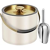 3.2L Moderner isolierter Eiskübel mit Silikondeckel，Edelstahl für Partys & Cocktailbar, ideal als Geschenk(Perlweiß)