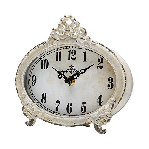 Nikky Home Vintage Table Clock, Battery Operated Rustic Design, Chic Home Décor For Fireplace Mantel, Shelf, Desktop, Countertop - Distressed White #TOP3