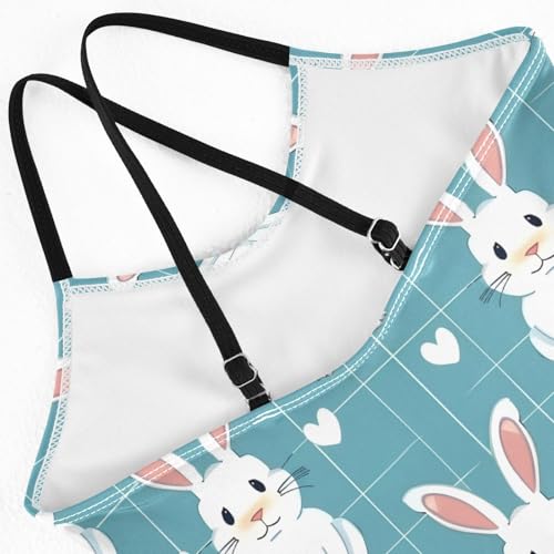 Bolaz Girls Swimsuits One-Piece Bathing Suits Multicolor Kids Sport Summer Beach Swimwear for 3-10 Years Old-Cartoon Rabbit on Blue Background4