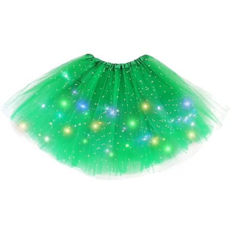 BALAYSIER LED Tütü Damen für Erwachsene Teenager Leuchtender Tüllrock Damen für Fasching Karneval Ballett Halloween Kostüme(Grün)