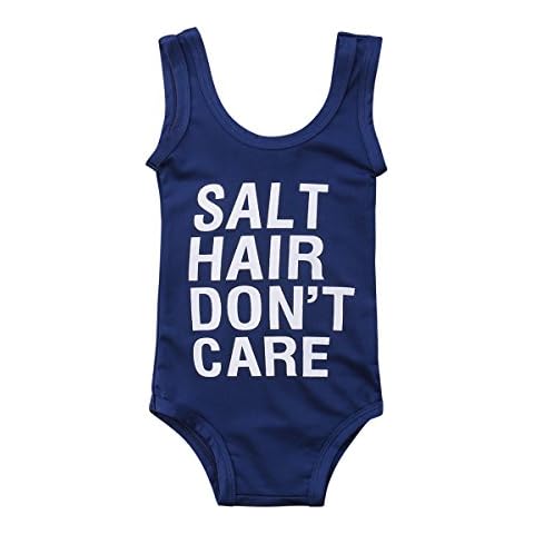 YAZAD Baby Girl Kid Swimsuit Letter Print Sleeveless Swimwear Bikini Bathing Suit One-Piece Beachwear Tankini Outfits (120/5-6T, Royal Blue) Cover