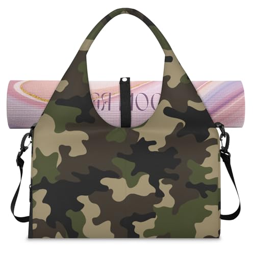 Camouflage-Sporttasche für Damen und Herren, Camouflage, Grün, Wochenende, Übernachtungstasche, mit Schuhfach, Schultertasche, Gepäcktasche für Yoga, Fitnessstudio, Reisen, farbe, L, Taschen-Organizer