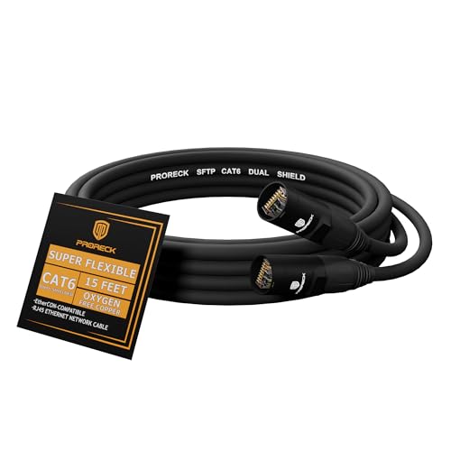 Image of PRORECK SFTP CAT6 Dual Shielded Ethernet Cable with EtherCON RJ45 Connectors,15ft, High-Speed, Ideal for Pro Sound Systems, Studio, and Live Performances (PR-C6B-15)