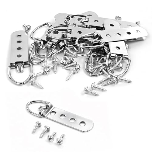 10 Pcs Stainless Steel D-Ring Picture Hangers with Screws, 4-Hole