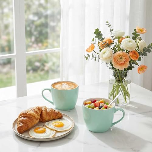 MECOWON 30 OZ Porcelain Coffee Mugs, Set of 2 Large Mugs for Soup, Cereal and Salad (Turquoise) by MECOWON - Used condition - Image 5