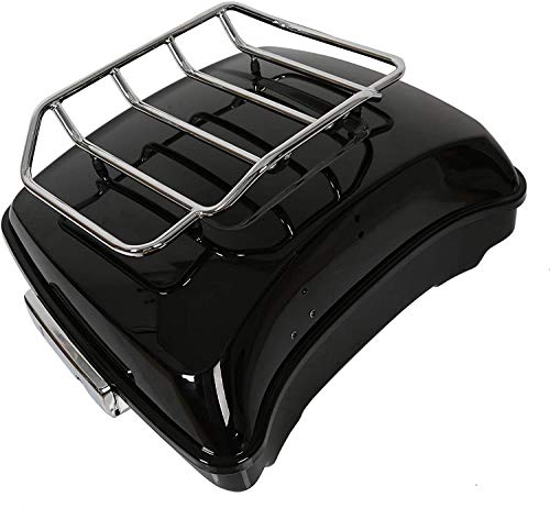Image of ECOTRIC Chopped Motorcycle Storage Trunk Touring Trunk Tail Box w /Top Rack Compatible with 2014-2024 Harley Touring Models (2 Packages)