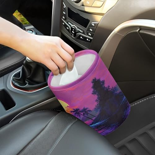 Image of Sea Sun Palm Car Trash Bin with Adjustable Buttons Car Garbage Can Multipurpose Car Storage Bag Collapsible Reusable